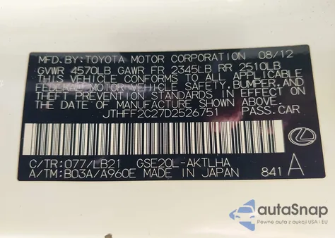 2013 Lexus Is 250C z USA, uszkodzony, nr VIN JTHFF2C27D2526751